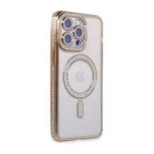 Apple iPhone Uyumlu  15 Pro Uyumlu Kılıf Joke Simli Magneticsafe Kılıf - Gold