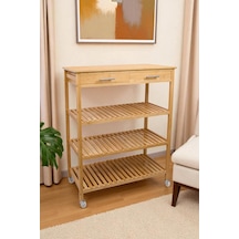 Digithome Bambu 2 Çekmeceli Tekerlekli Bango Ada Mutfak Servis Arabası Db-0021 Kahverengi