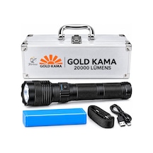 20000 Lümen Şarjlı Led El Feneri, 2-3 Km Menzilli, Zoomlu, 5 Modlu, Powerbank Özellikli Siyah