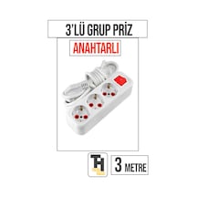 3 Metre 3'lü Anahtarlı Grup Priz