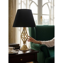 Siyah Kumaş Başlık Gold Metal Burgu Ayaklı Modern Abajur 50x25cm