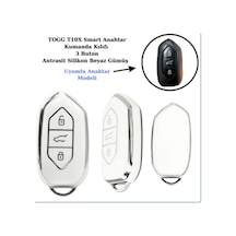 Togg T10x Uyumlu Anahtar Koruma Kılıfı Beyaz / Gümüş Detaylı Lütf