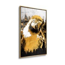 Altın Tonlu Papağan Portresi Gold Çerçeveli Cam Tablo
