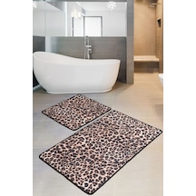 Jaguar Djt 2 Li Set Banyo Halısı, Paspas Kaymaz Tabanlı Leopar
