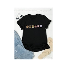 Medinenur Kedi Patileri Baskılı Basic T-shirt Siyah