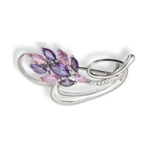 Oya Silver Ametist Pembe Kuvars Gümüş Çiçek Broş 2x4 Cm Oya-nv180 Mor