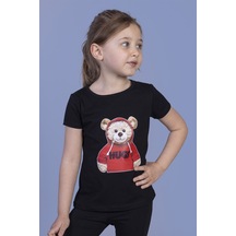 Toontoy Kids Toontoy Kız Çocuk Ayıcık Baskılı Tişört Siyah
