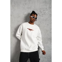 Yake Store Erkek 3 İplik Gangster Baskılı Sweatshirt - Beyaz - Beyaz