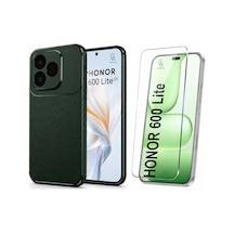 Honor 600 Lite Uyumlu Karbon Tasarım Silikon Telefon Kılıfı Ve Temperli Cam Ekran Koruyucu Koyu Yeşil