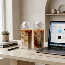 Süt Kutusu Şeklinde Bardak, 500 Ml Geniş Kapasite, Dayanıklı Mika Yapı, Saydam Tasarım, Ev Ofis Restoran İçin Kullanıma Uygun Süt Kutusu Tasarımlı Çay Kahve Espresso Latte Sunum Bardağı çok renkli