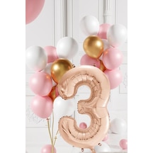 3 Yaş Retro Gold Pembe Beyaz Balon Seti Rose Gold Rakamlı Doğum Günü Balonu Şık Parti Süsleme Çok Renkli