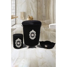 Shems Siyah 3'lü Çeyizlik Dantelli Banyo Kirli Çamaşır Sepeti Set
