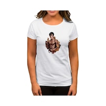 Bruce Lee Kick Dragon Beyaz Kadın Tişört Beyaz