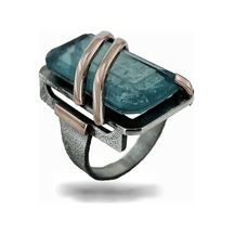 Doğal Mavi Topaz El Üretim Özel Kalite 925 Gümüş Yüzük