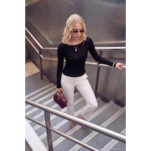 Lela Kayık Yaka Transparan Triko Bluz Kadın Bluz 5866879 Siyah