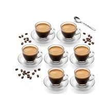 6 Kişilik Şeffaf Cam Kahve Fincan Takımı - 12 Parça Modern Espresso Ve Türk Kahvesi Seti - Dayanıklı Cam Fincan Ve Tabak Seti Açık Gri