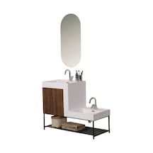 Kobos Up-down 100 Cm Banyo Dolabı Seti New Dark Walnut Ahşap - Beyaz