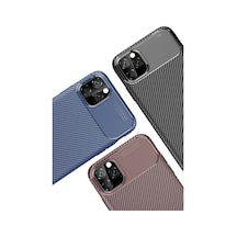 Apple Uyumlu   iPhone 11 Pro Max Kılıf Auto Focus Karbon Kapak - Kahverengi