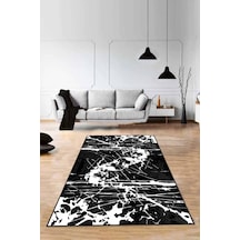 Siyah Vintage Kaymaz Tabanlı Makinede Yıkanabilir Halı Ar524n11