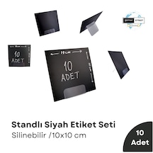10 Ad Silinebilir Karatahta Siyah Etiket Stand 10x10 Cm Açılı
