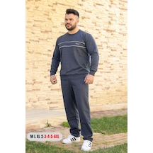 Azıcık Akıllı Indigo Mavi Battal Büyük - Normal Beden Kalın Sweat Erkek Eşofman Takımı 21eestbakt İndigo