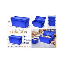 7li 40 60 51 Cm Mavi Menteşe Kapaklı Plastik Kasa