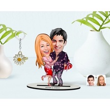 Kişiye Özel Sevgililer Karikatürlü 3D Ahşap Biblo Ve Isimli Gold (473842372)