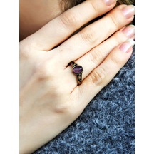 Esha Store Doğal Taş Ametist Doğal Taşlı Ayarlanabilir Antik Kadın Yüzük Euy54amt MOR Mor