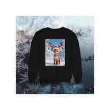 Stil X Yeni Yıl Baskılı Kız Çocuk Sweatshırt, Chrıstmas Temalı Siyah-9