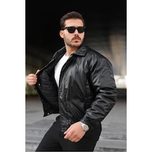 Unisex Oversize Deri Dolgulu Ceket/mont Siyah Deri Kapitone