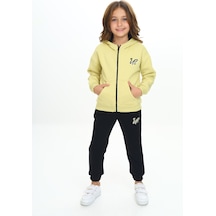 Toontoy Kids Toontoy Kız Çocuk Kapüşonlu Fermuarlı Baskılı Eşofman Takım Açık Yeşil