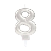 8 Rakam Mum Gümüş Renk Çok Renkli