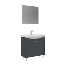 Orka Purus 80 Cm Mat Antrasit Düz Aynalı Banyo Dolabı Takımı Ayaklı Antrasit