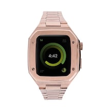 Apple Watch 44mm Uyumlu Metal Petek Kasalı Kordon - Rose Gold