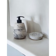 Marble Gri Beton Sıvı Ve Katı Sabunluk Seti Gri