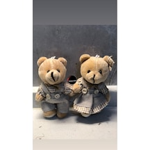 Sevimli Elbiseli Tulumlu Ayıcık Peluş Oyuncak Anahtarlık Uyku Arkadaşı Hediyelik 12 Cm Sevgiliye Eşe Ekru