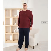 Pijamoni Erkek Battal Bisiklet Yaka Penye Uzun Kol Pijama Takımı 6700/8 - 1 Adet Bordo