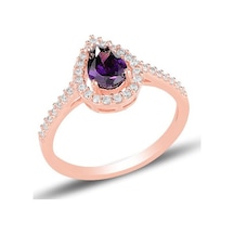 Gümüş Rose Ametis Taşlı Damla Modeli Yüzük Gümüş Rose Ametis Taşlı Damla Modeli Yüzük