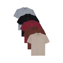 Tudors Erkek 5'li Paket Gri-kahverengi-kırmızı-siyah-taş Regular Fit Pamuklu Düz Pike Polo Yaka Tişört-50220 Çok Renkli