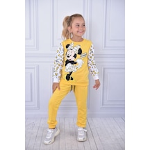 Trendimizbir Kolları Leopar Desenli Minnie Mouse Baskılı Kız Çocuk Şardonlu Takım-3870-sarı