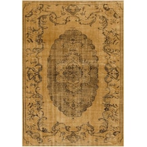 Çam Halı Gloria Td13104 Sarı Vintage Eskitme Desen Dokuma Saçaklı Kilim