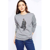 Sherlock Typography Baskılı Gri Kadın Sweatshirt
