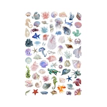 69 Adet Deniz Canlıları Aqua Su Altı Dünyası Sticker Seti - Etiket Seti Scrapbook Bullet Journal Çok Renkli