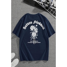 Uyguntarz Nature Blossom Baskılı Unisex Oversize Tshirt Lacivert