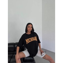 Tua Moda Unisex Bisiklet Yaka Baskılı Oversize T-shirt - Beyaz Siyah