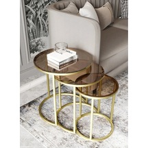 Faymend C Zigon Sehpa Parlak Gold Metal - Şeffaf Bronz Cam Bronz