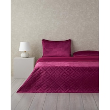 Kadife Size Yatak Örtüsü Takımı 240x220 Cm Fuşya Çok Renkli