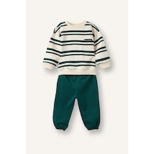 Defacto Çizgili Bisiklet Yaka Sweatshirt Üst Lastikli Paça Alt 2li Takım Erkek Bebek I0235a526augn1116 Yeşil-gn1116