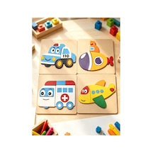 Bebek 4'lü Puzzel Pla Araçlar Temalı 3d Puzzle Seti