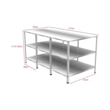 3 Katlı Galvaniz Paketleme Masası - Atölye, Depo, Hobi Çalışma Masası 177x93 Cm-100 Cm Gri